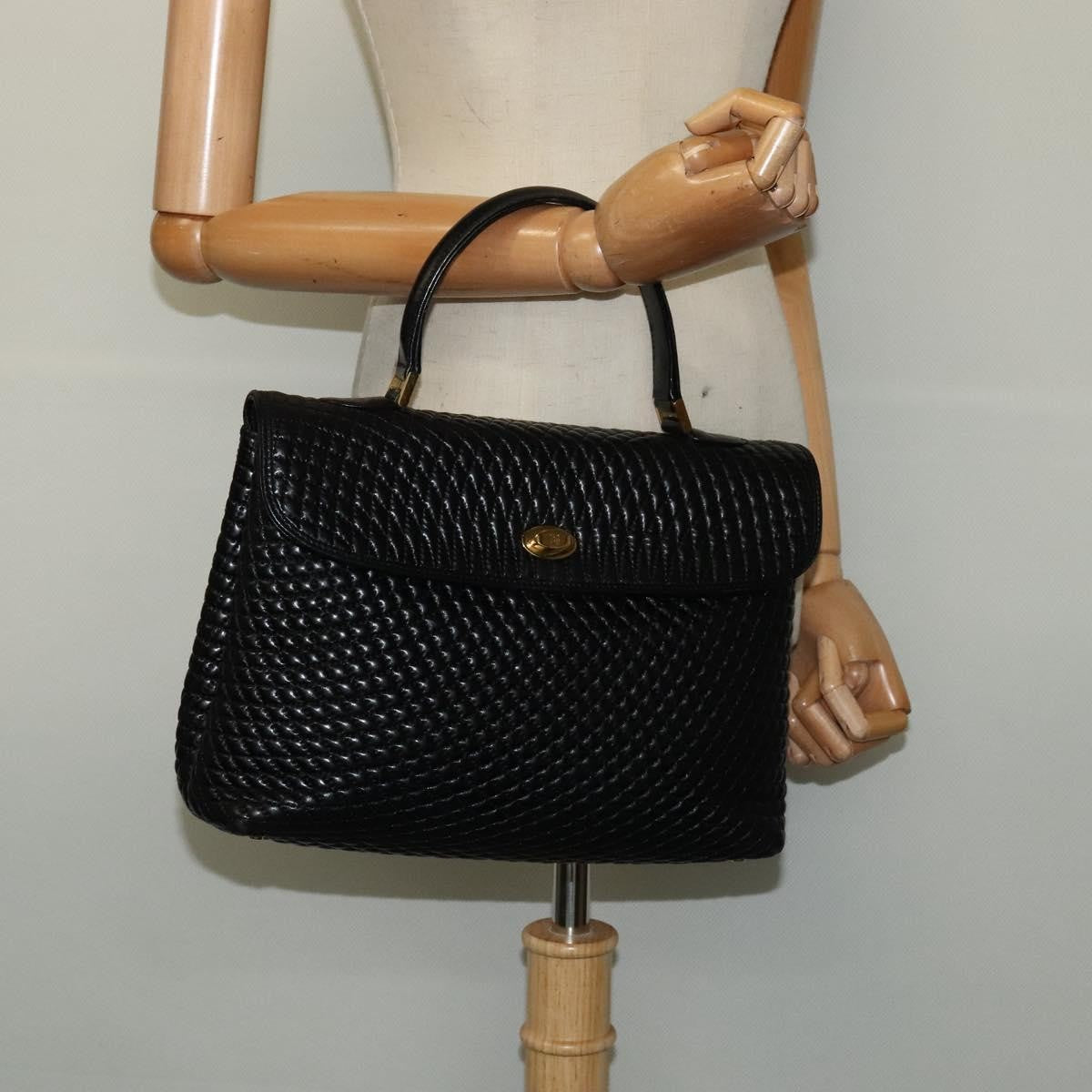 Bally Vintage Handbag Quilted Leather, BLACK, LEATHER, Handbag