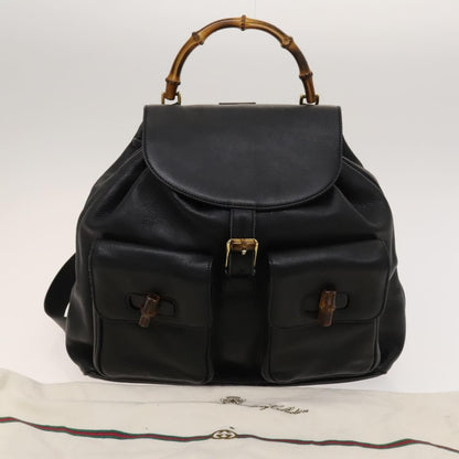 Gucci Vintage Bamboo Backpack Leather, Black, Leather, Backpack