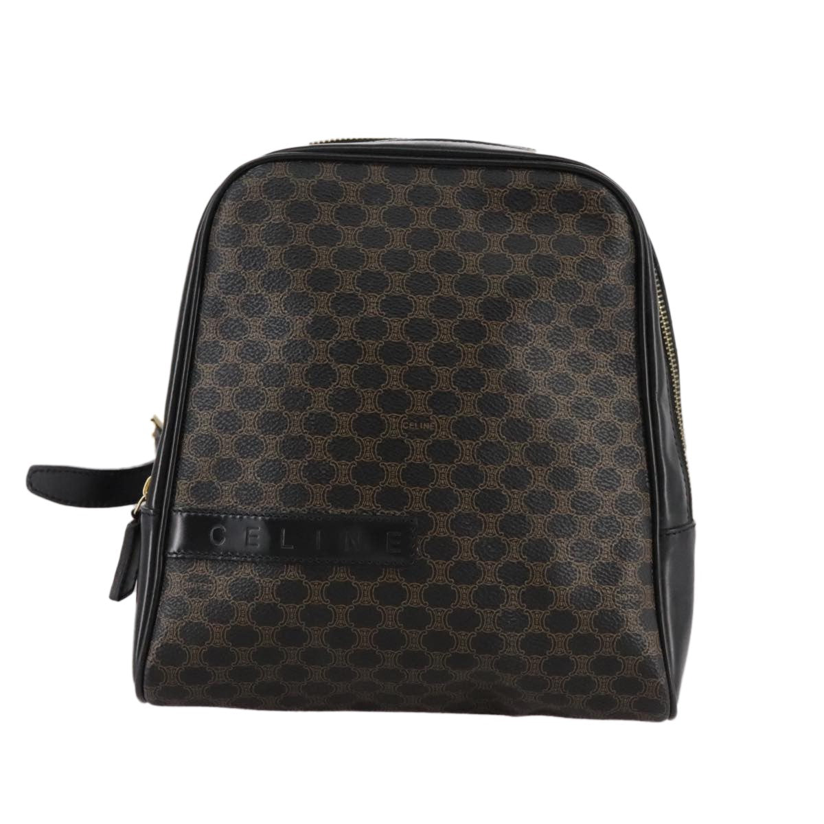 Celine Vintage Macadam Backpack Canvas and Leather, BLACK, CANVAS, Backpack