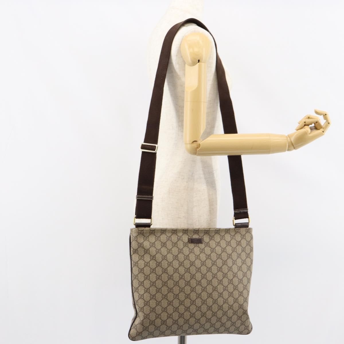 Gucci Flat Messenger Bag GG Canvas, BEIGE, CANVAS, Shoulder bag