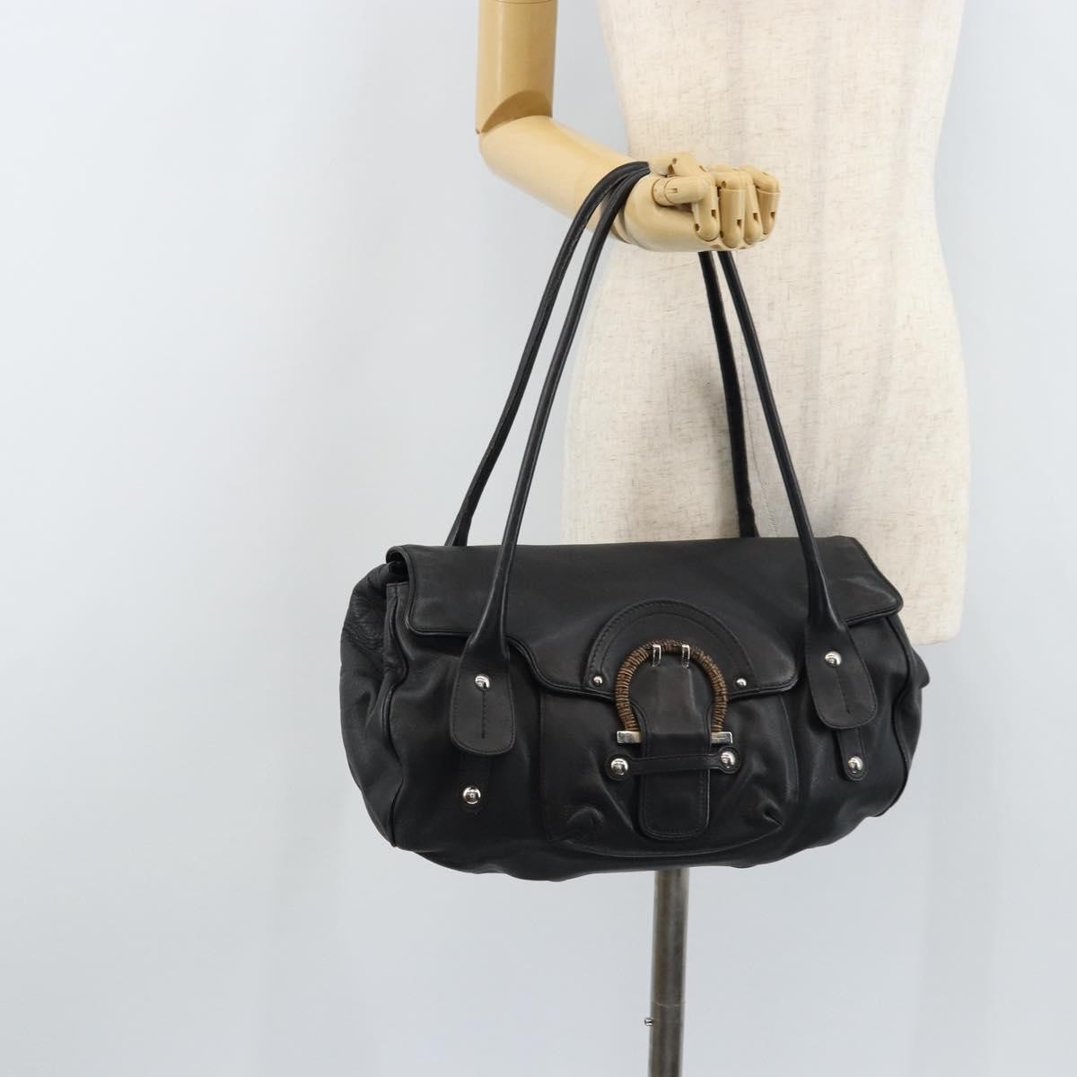 Salvatore Ferragamo Gancini handbag Leather, BLACK, LEATHER, Handbag