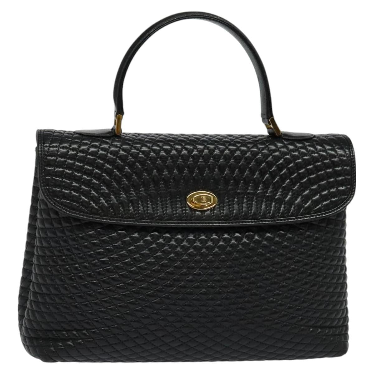 Bally Vintage Handbag Quilted Leather, BLACK, LEATHER, Handbag