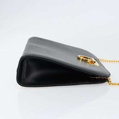 Salvatore Ferragamo Vintage Gancini Chain Shoulder Bag Leather, BLACK, LEATHER, Shoulder bag