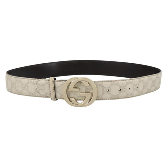 Gucci Vintage Interlocking G Reversible Belt Leather, White, Leather, Belt
