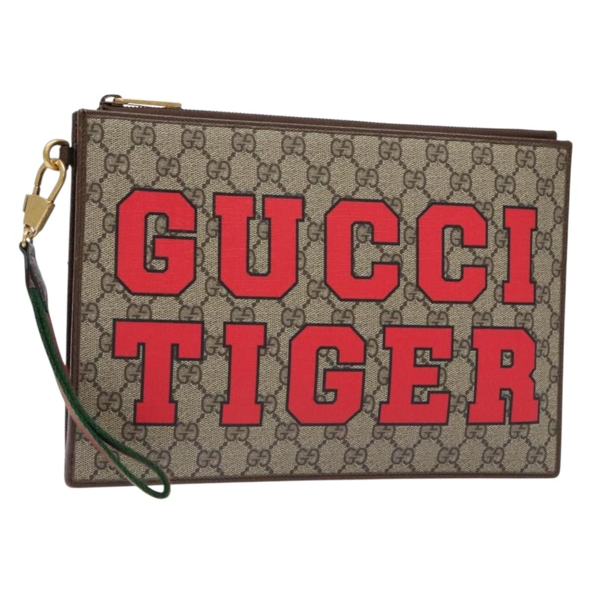Gucci Vintage Web Sherry Line Handbag Canvas, BEIGE, PVC, Clutche & pouche