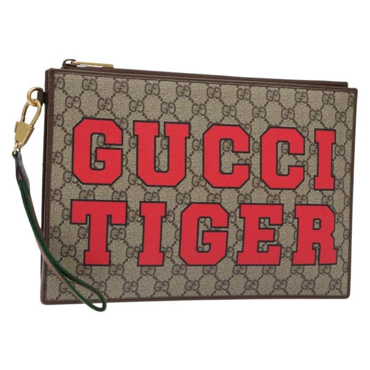 Gucci Vintage Web Sherry Line Handbag Canvas, BEIGE, PVC, Clutche & pouche