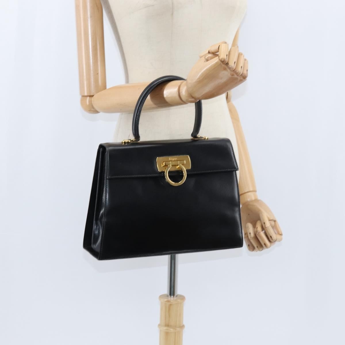 Salvatore Ferragamo Gancini Convertible Top Handle Bag Leather, BLACK, LEATHER, Handbag