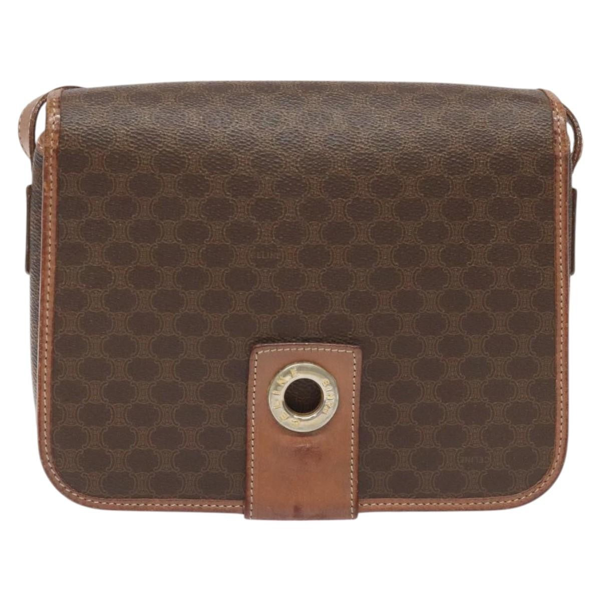 Celine Vintage Macadam Circle Logo Shoulder Bag Canvas and Leather, Brown, Canvas, Shoulder Bag