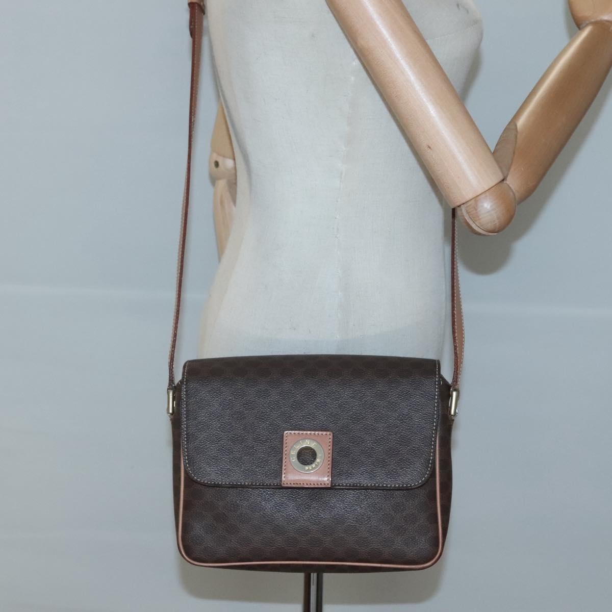 Celine Vintage Macadam Circle Logo Shoulder Bag Canvas and Leather, Brown, Canvas, Shoulder Bag