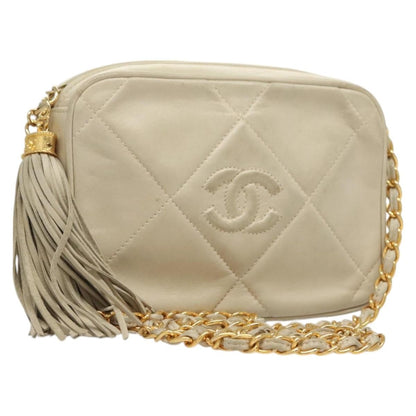 Chanel Vintage Diamond CC Camera Bag Quilted Lambskin, BEIGE, LEATHER, Shoulder bag