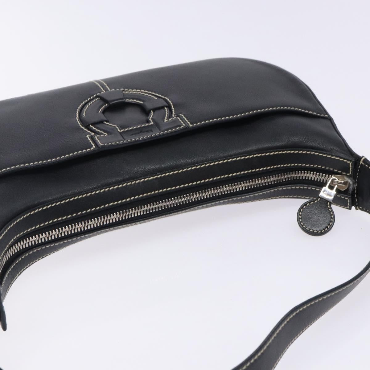 Salvatore Ferragamo Gancini Shoulder Bag Leather, BLACK, LEATHER, Shoulder bag