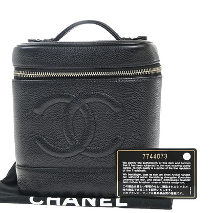 Chanel Vintage Timeless Cosmetic Case Caviar, BLACK, LEATHER, Handbag