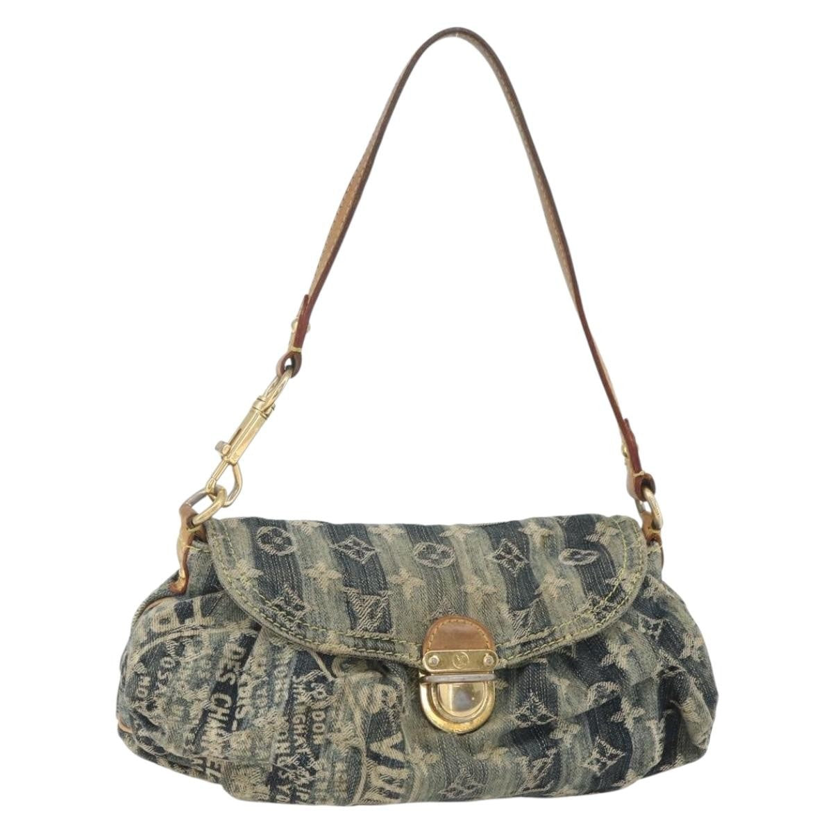 Louis Vuitton Pleaty Raye Handbag Striped Monogram Denim, BLUE, DENIM_JEANS, Shoulder bag