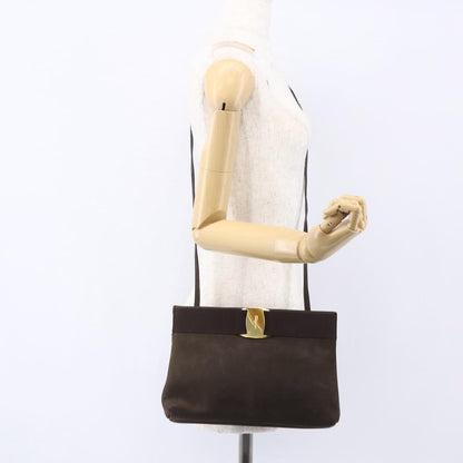 Salvatore Ferragamo Vala Shoulder Bag Suede, BROWN, SUEDE, Shoulder bag