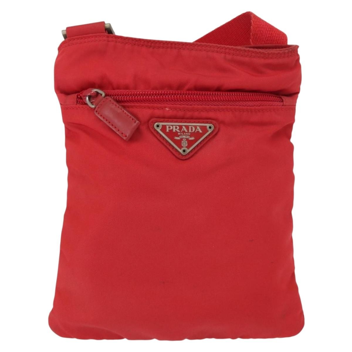 Prada Front Pocket Messenger Bag Tessuto, RED, NYLON, Shoulder bag