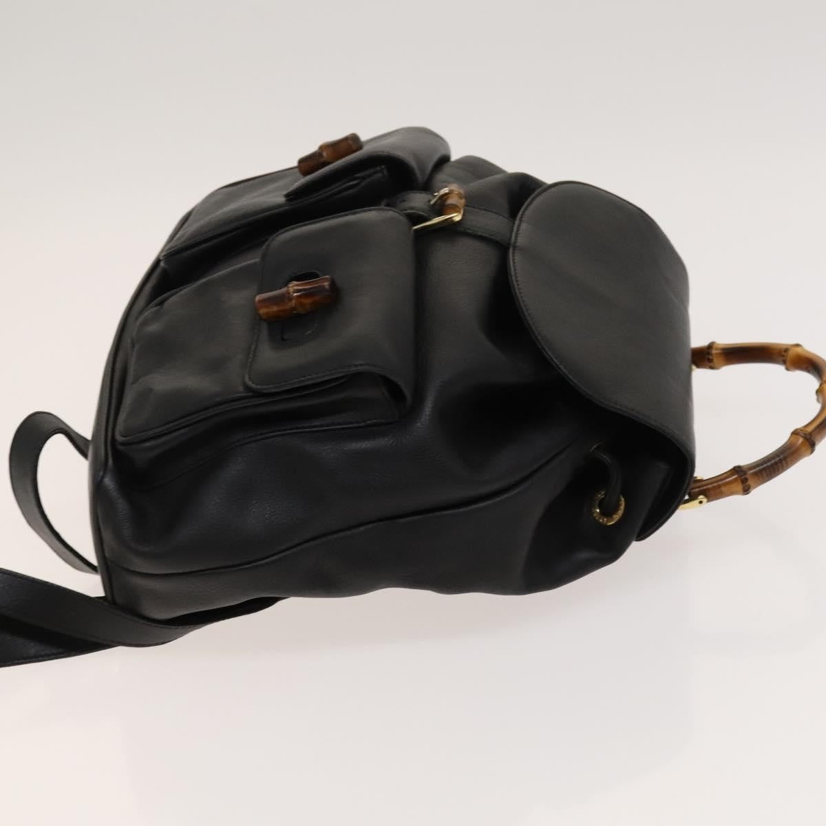 Gucci Vintage Bamboo Backpack Leather, Black, Leather, Backpack