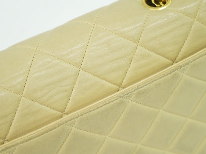 Chanel Vintage Square Flap Bag Quilted Lambskin, BEIGE, LEATHER, Shoulder bag