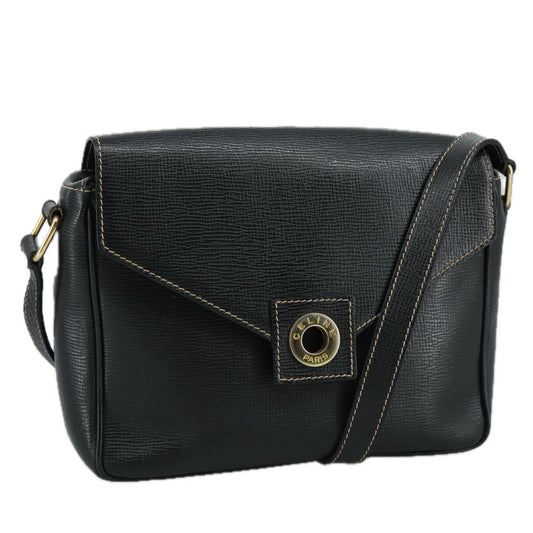 Celine Circle logo Leather, BLACK, LEATHER, Shoulder bag