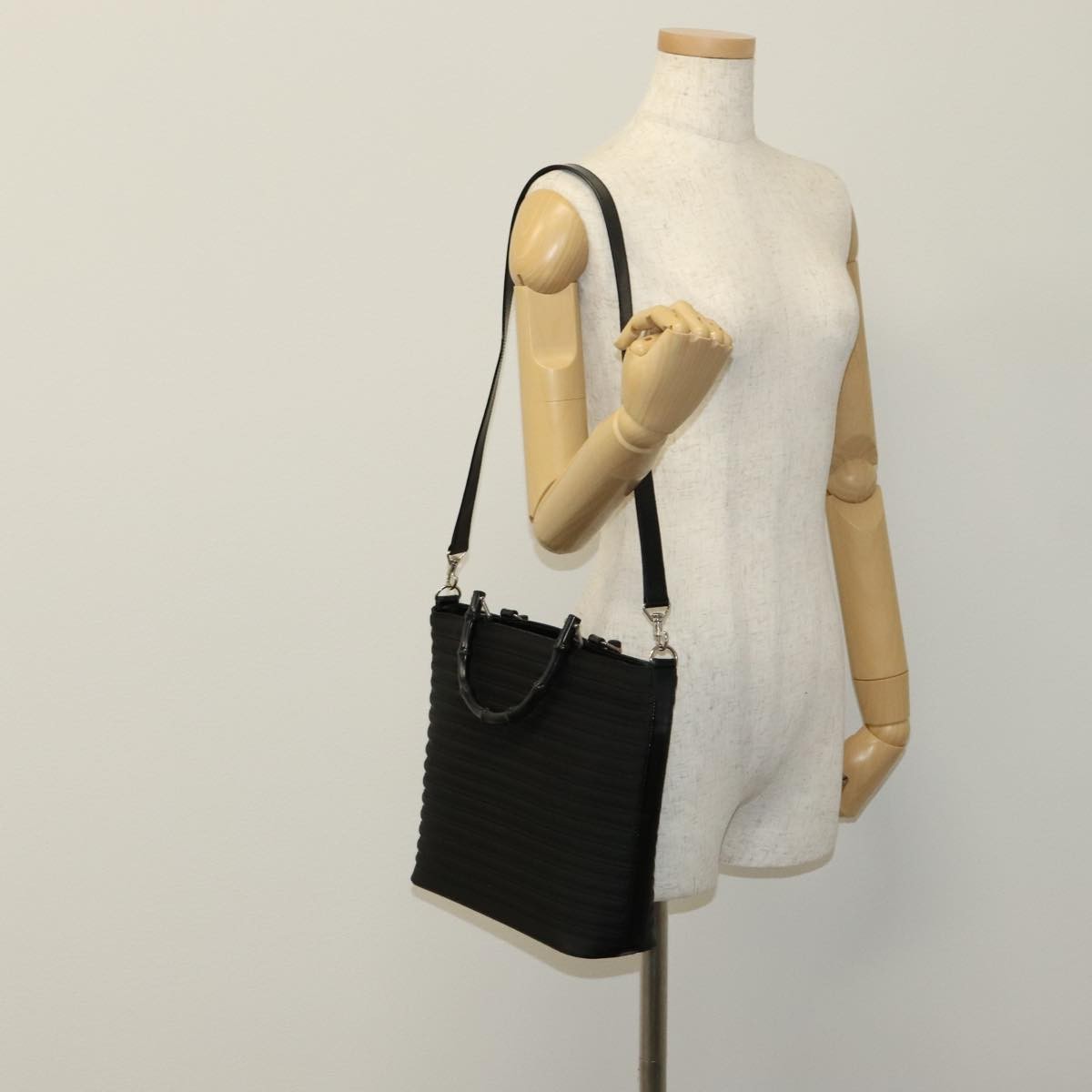 Gucci Vintage Bamboo Handle Bag Nylon, Black, Nylon, Handbag