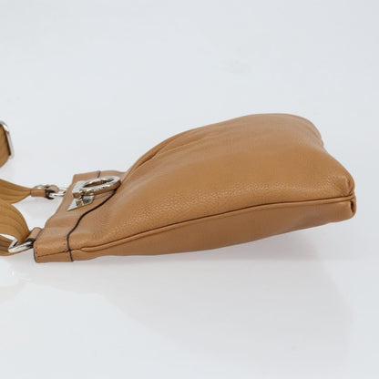 Salvatore Ferragamo Gancini Shoulder Bag Leather, BROWN, LEATHER, Shoulder bag