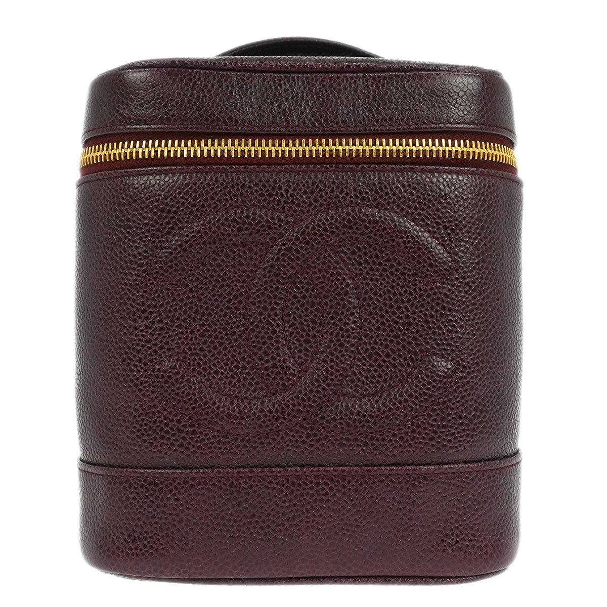 Chanel Vintage Timeless Cosmetic Case Caviar, BURGUNDY, LEATHER, Handbag