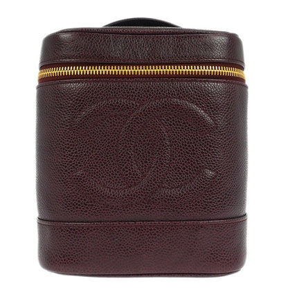 Chanel Vintage Timeless Cosmetic Case Caviar, BURGUNDY, LEATHER, Handbag