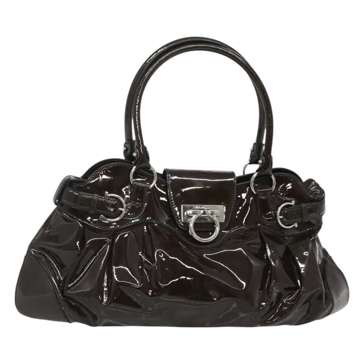 Salvatore Ferragamo Marisa Satchel Patent leather, BROWN, PATENT_LEATHER, Tote bag