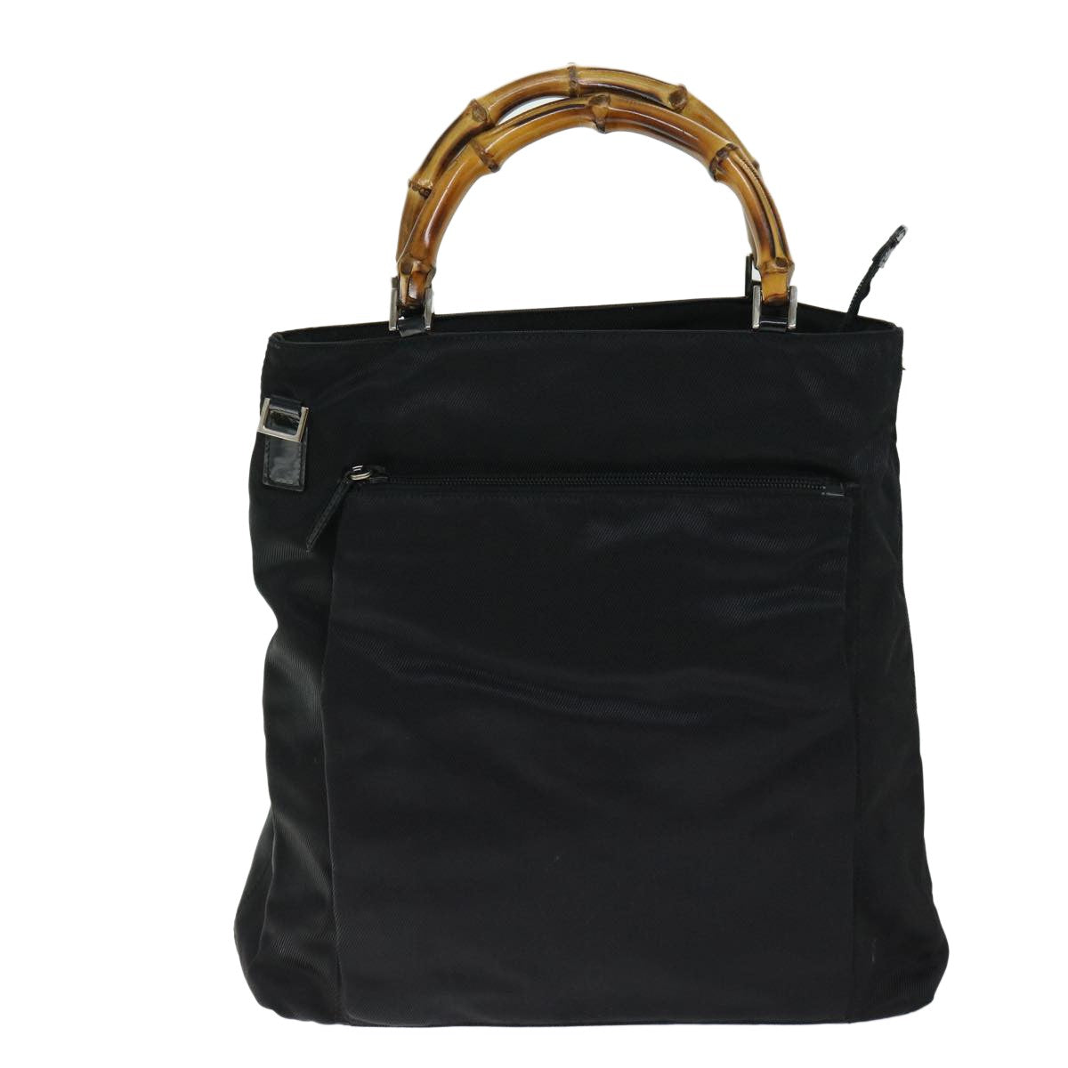 Gucci Vintage Bamboo Handle Bag Nylon, Black, Nylon, Tote Bag