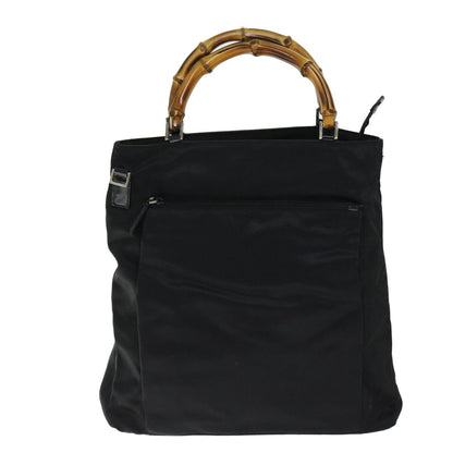 Gucci Vintage Bamboo Handle Bag Nylon, Black, Nylon, Tote Bag