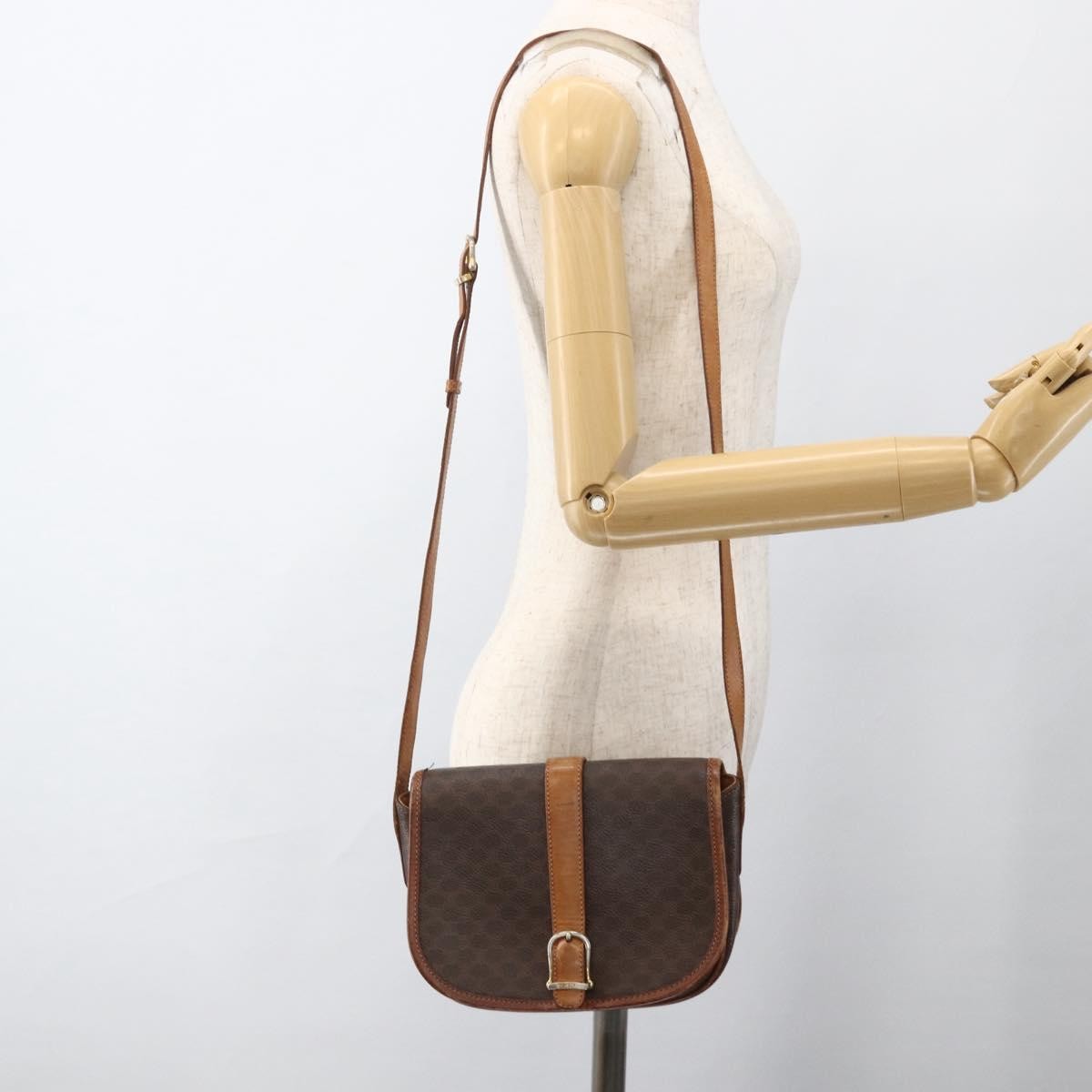 Celine Vintage Macadam Shoulder Bag Canvas and Leather, Brown, Canvas, Shoulder Bag