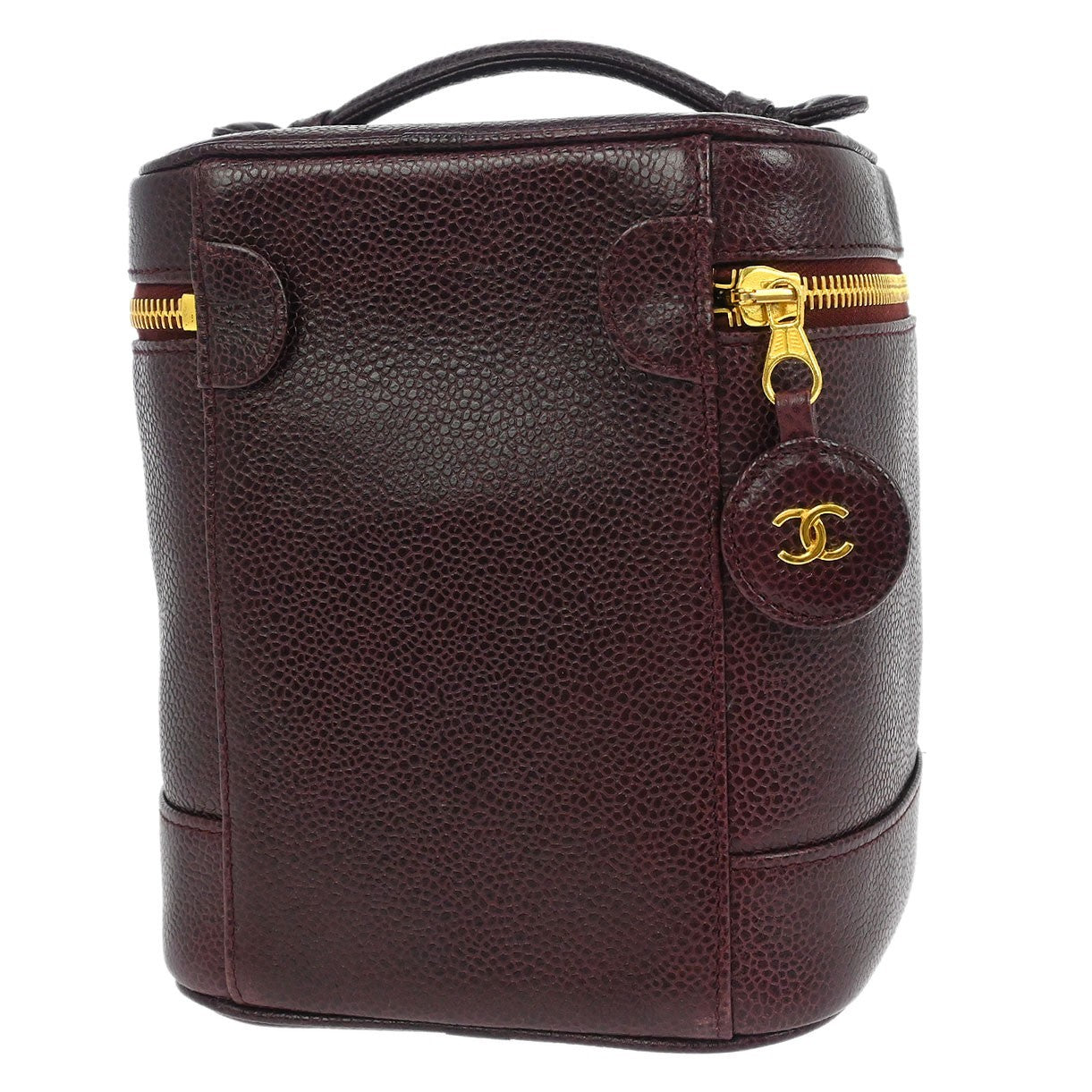 Chanel Vintage Timeless Cosmetic Case Caviar, BURGUNDY, LEATHER, Handbag