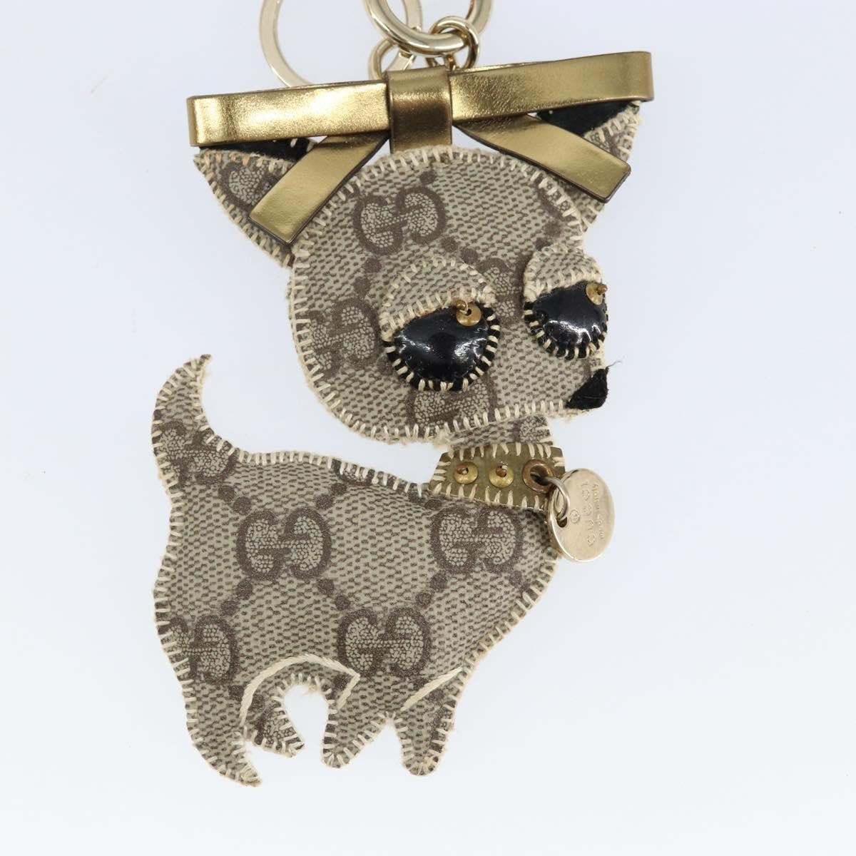 Gucci Dog Keychain GG Coated Canvas, BEIGE, CANVAS, Charms and Keychains
