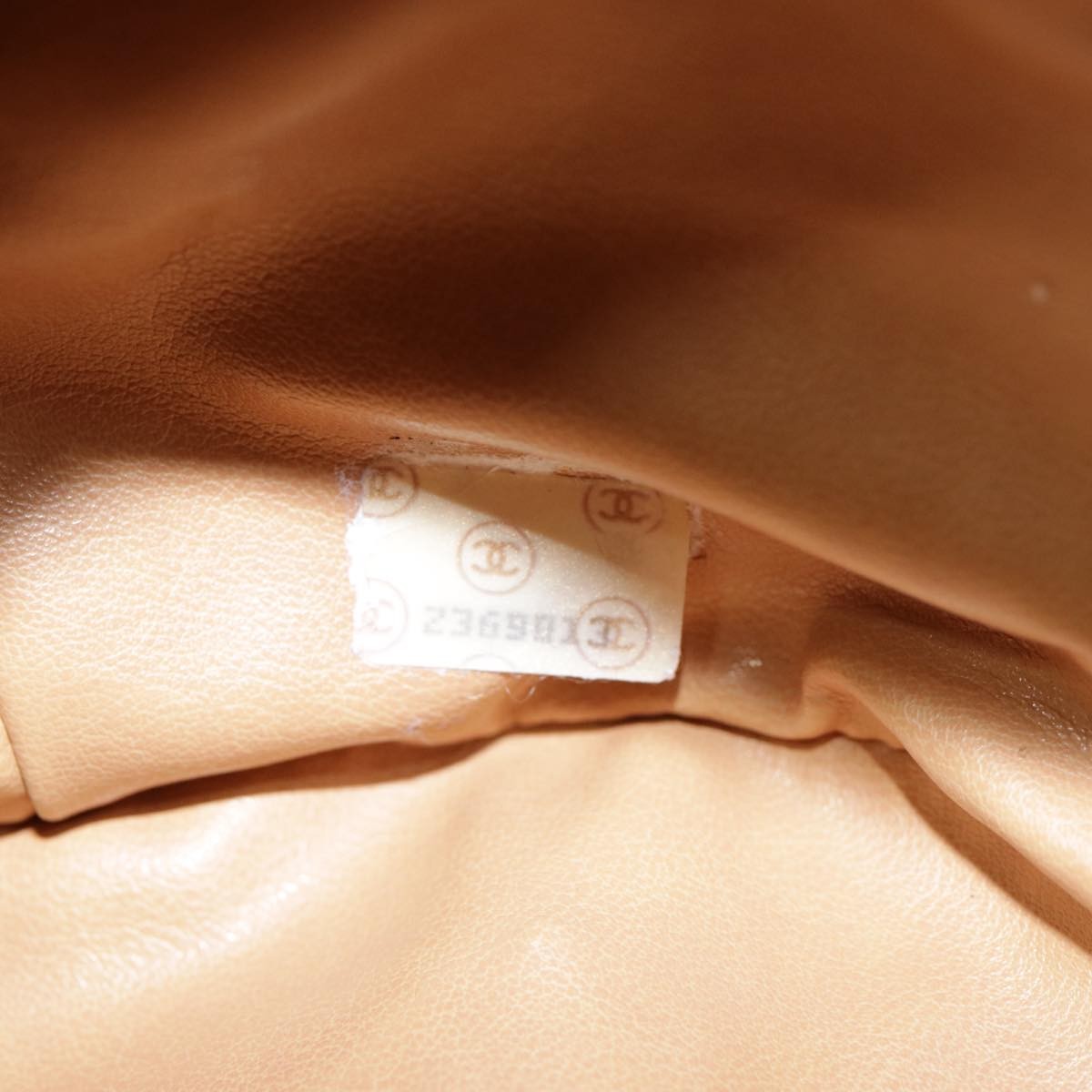 Chanel Vintage CC Drawstring Bucket Bag Lambskin, BEIGE, LEATHER, Shoulder bag