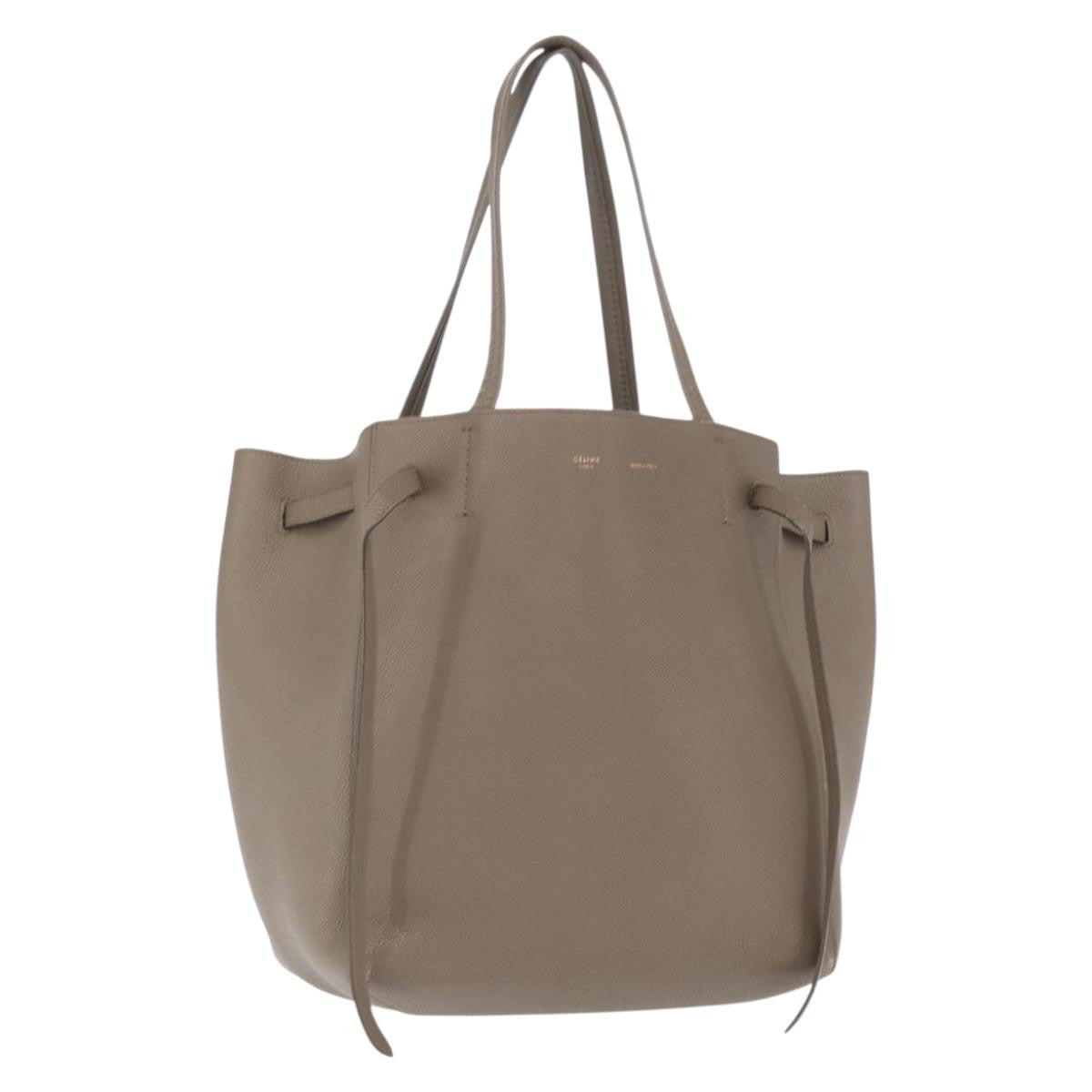 Celine Phantom Tie Cabas Tote Leather, GRAY, LEATHER, Tote bag