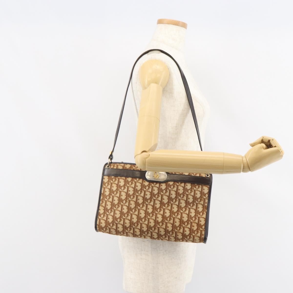 Christian Dior Vintage Trotter Shoulder Bag Canvas, BEIGE, CANVAS, Shoulder bag