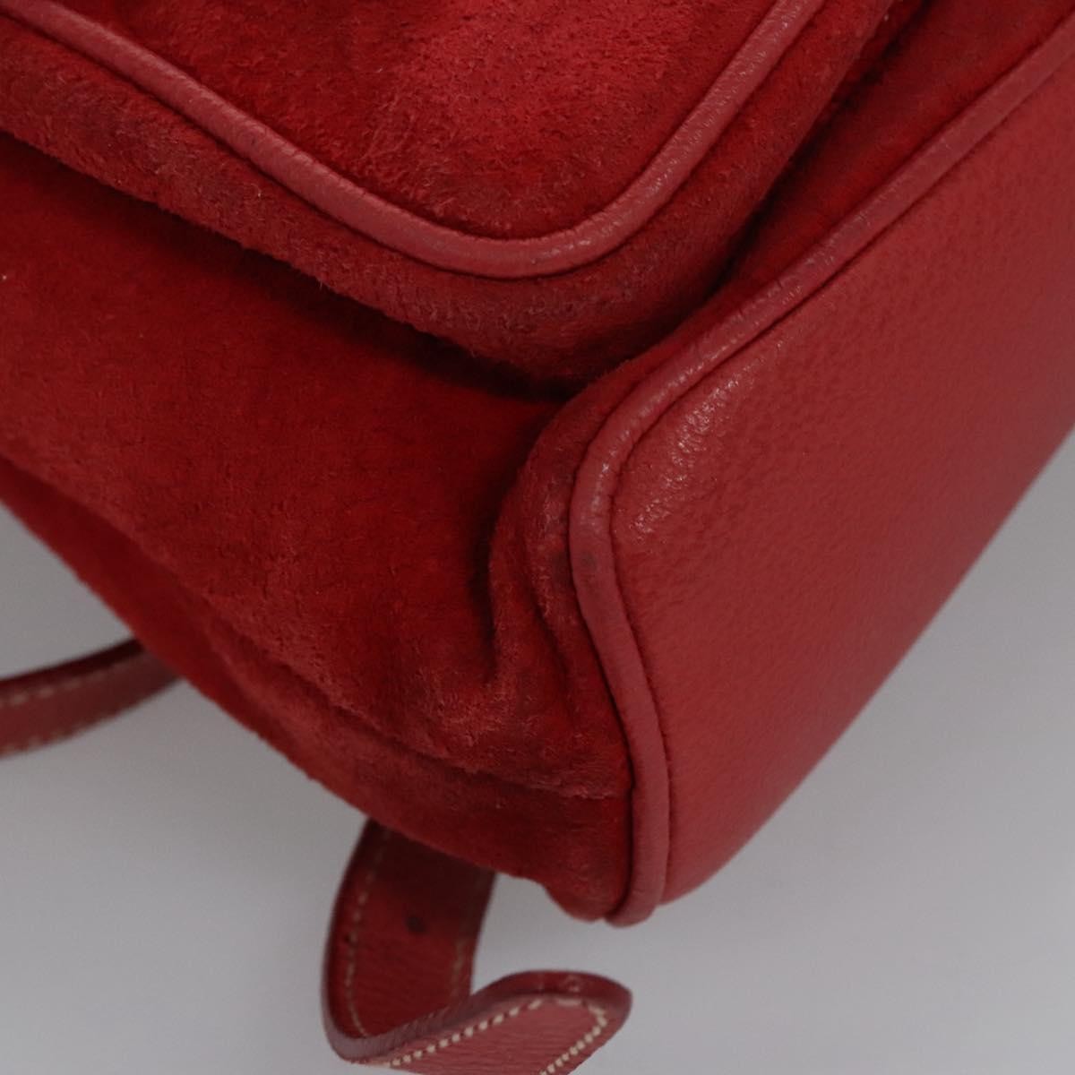 Gucci Vintage Bamboo Backpack Suede and Leather, Red, Suede, Backpack