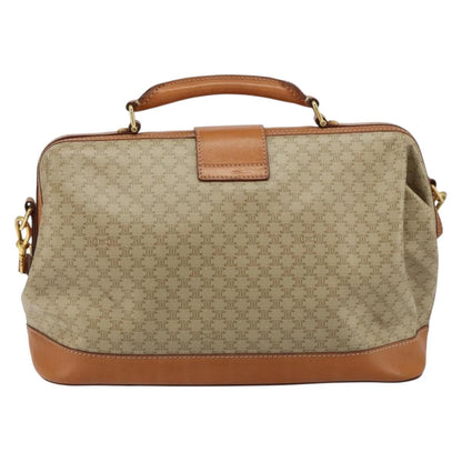 Celine Vintage Macadam Handbag Canvas and Leather, BEIGE, CANVAS, Handbag
