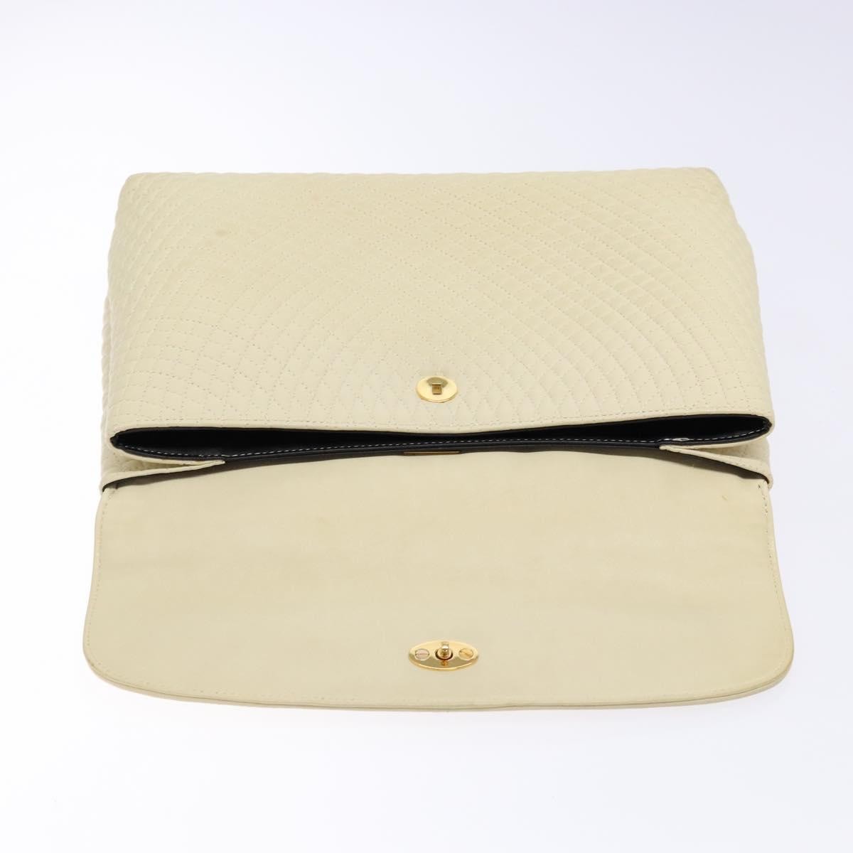 Bally Vintage Flap Handbag Quilted Leather, Ecru, Leather, Handbag