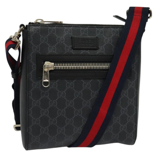 Gucci Web Strap Front Zip Messenger Bag GG Coated Canvas, BLACK, CANVAS, Crossbody bag