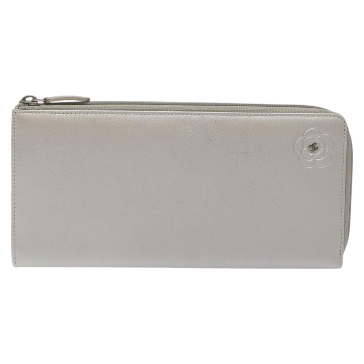 Chanel Camellia Zip Around Organizer Leather, SILVER, LEATHER, Wallets