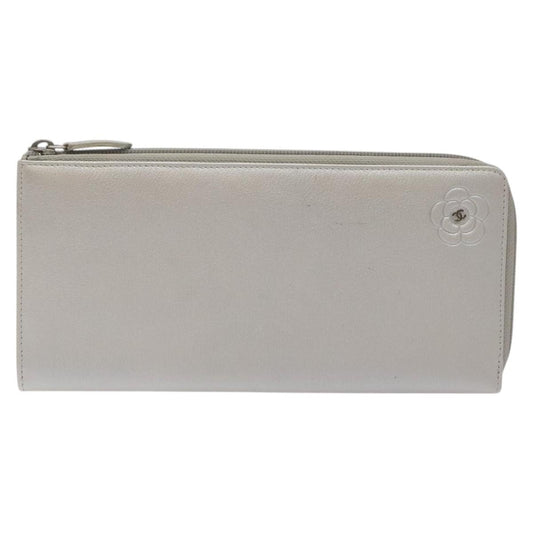 Chanel Camellia Zip Around Organizer Leather, SILVER, LEATHER, Wallets