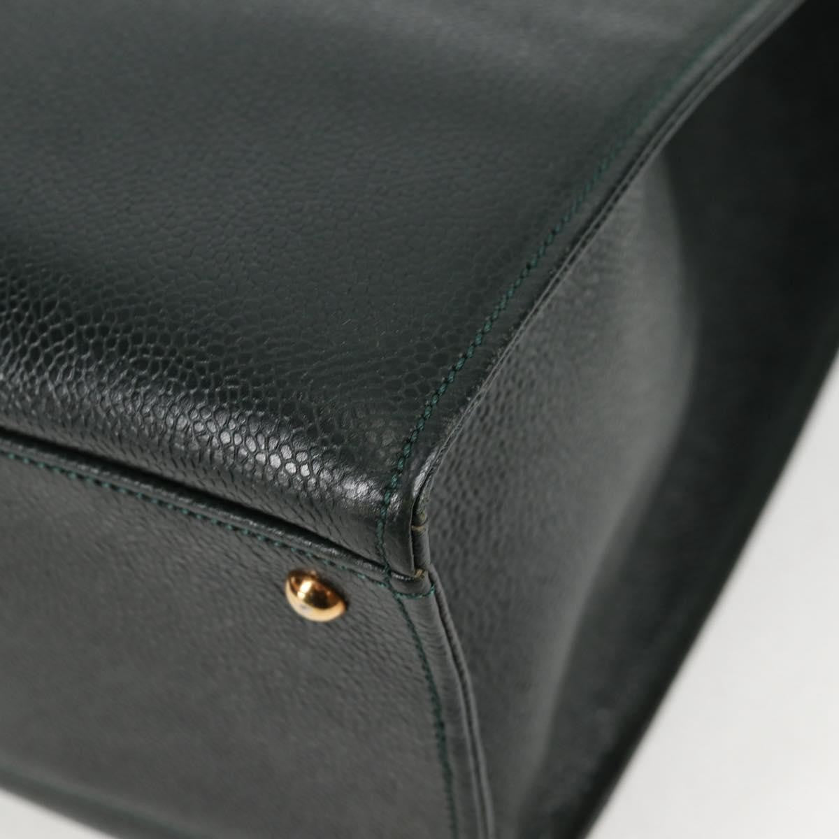 Chanel Vintage CC Lock Pocket Chain Tote Caviar, GREEN, LEATHER, Handbag