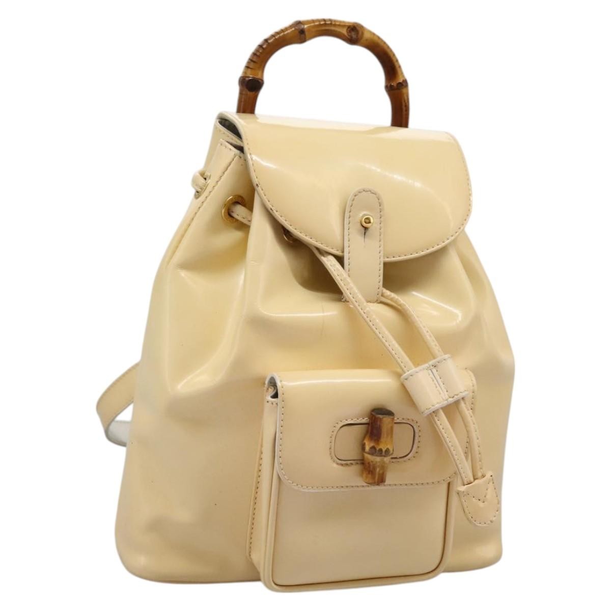 Gucci Vintage Bamboo Backpack Patent, Beige, Patent Leather, Backpack