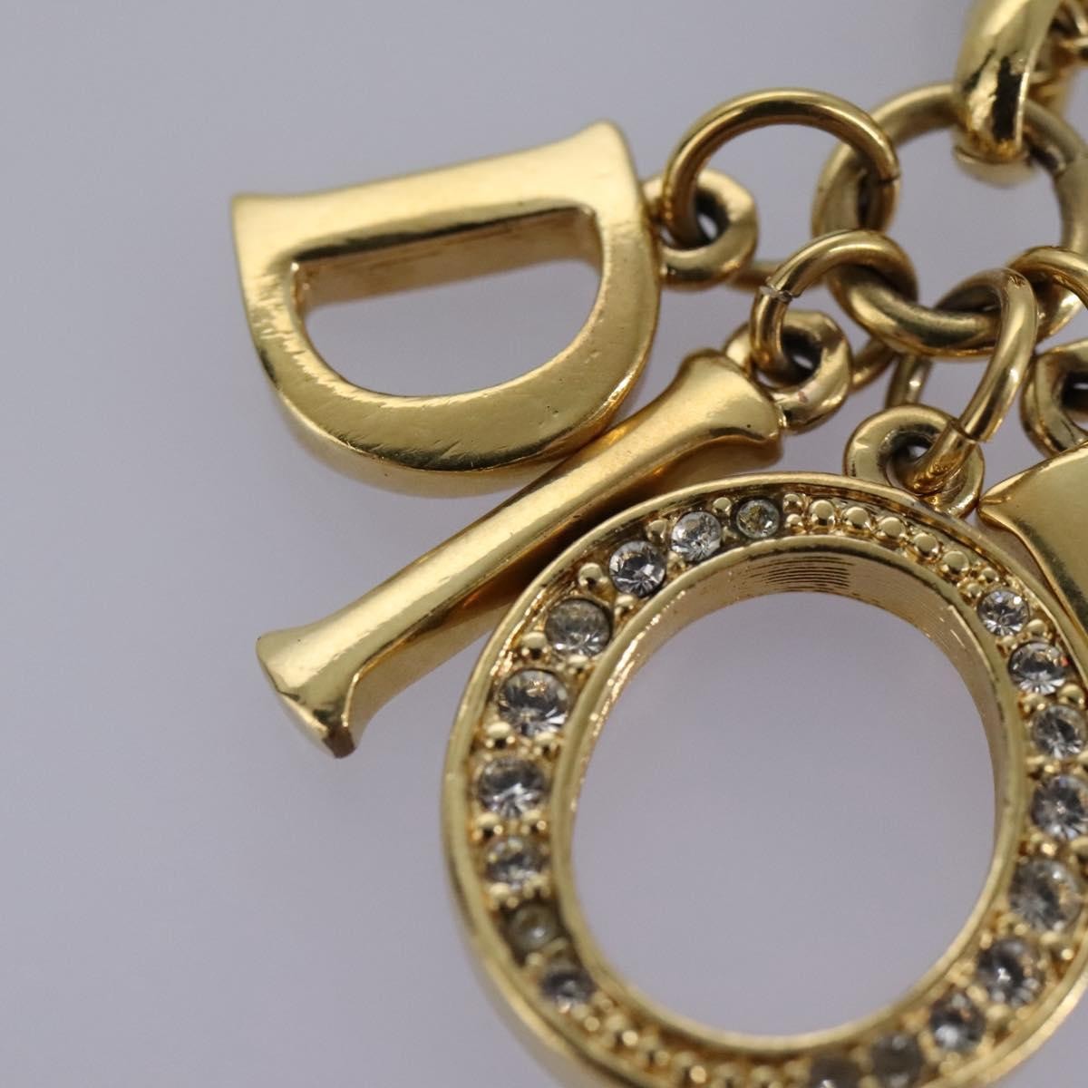 Christian Dior Logo Pendant Necklace Metal with Crystal, GOLD, METAL, Necklace