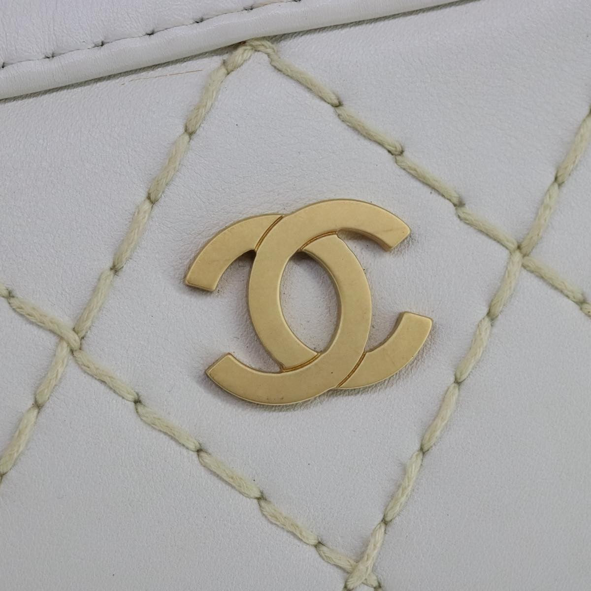 Chanel Surpique Zip Around Satchel Quilted Leather, WHITE, LEATHER, Handbag
