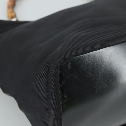 Gucci Vintage Bamboo Handle Bag Nylon, Black, Nylon, Handbag