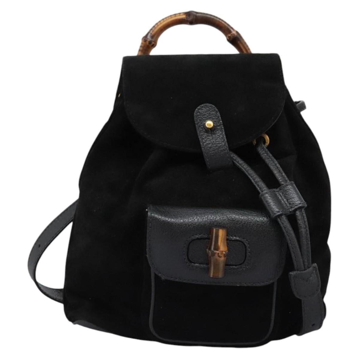 Gucci Vintage Bamboo Backpack Suede, BLACK, SUEDE, Backpack