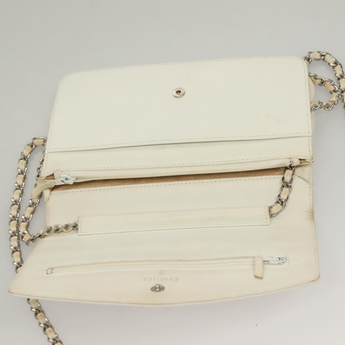 Chanel Vintage Timeless Wallet on Chain Caviar, WHITE, LEATHER, Clutche & pouche