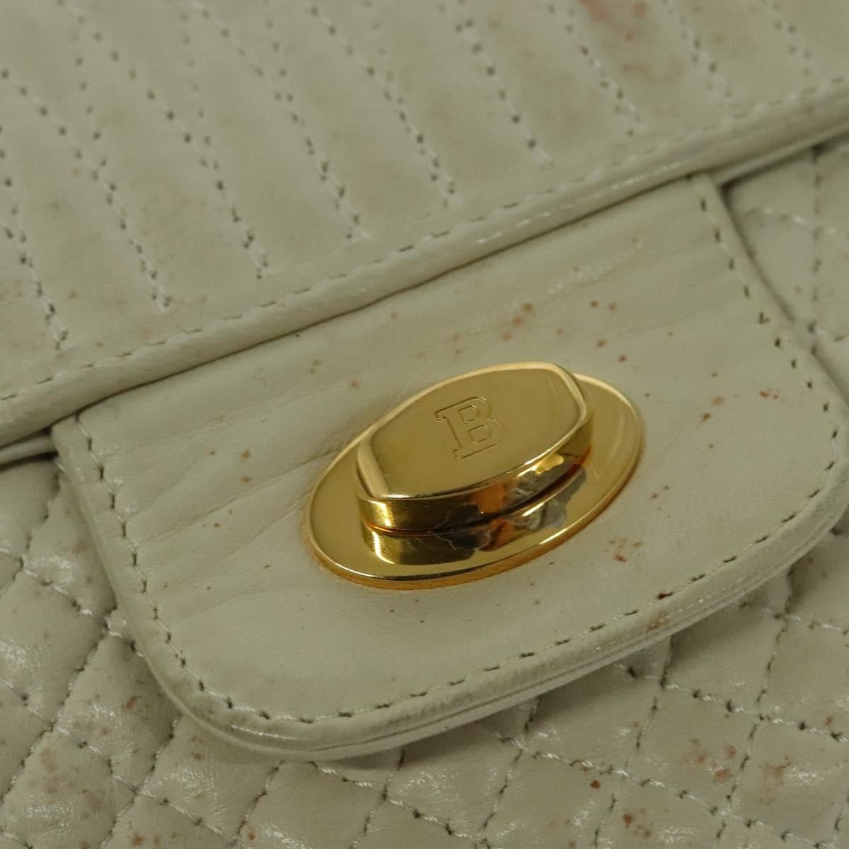 Bally Vintage Chain Shoulder Bag Quilted Leather, White, Leather, Shoulder Bag