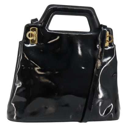 Salvatore Ferragamo Wanda Handbag Patent Leather, BLACK, PATENT_LEATHER, Handbag